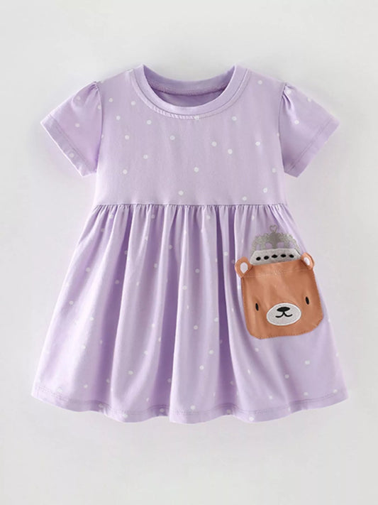 Children's Cute Bear Applique Polka Dot Dress