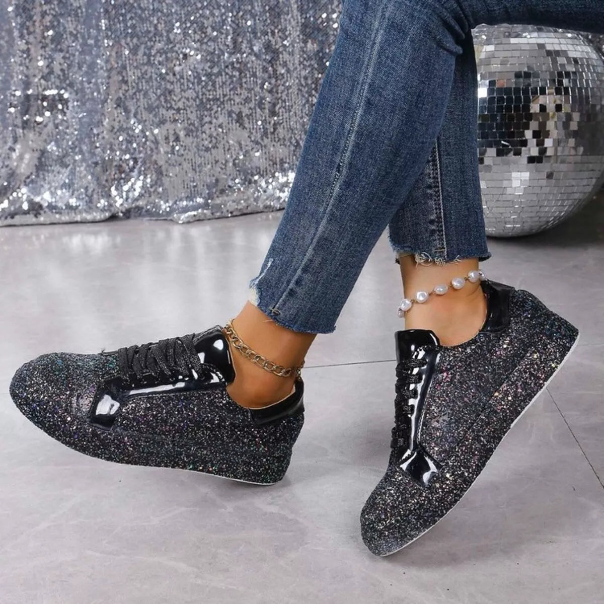 Sparkling Lace Up Sneakers
