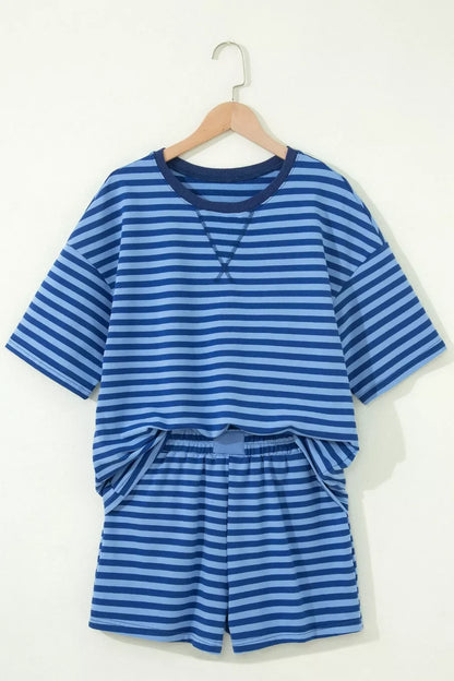 Striped Short Sleeve Top and Shorts Set