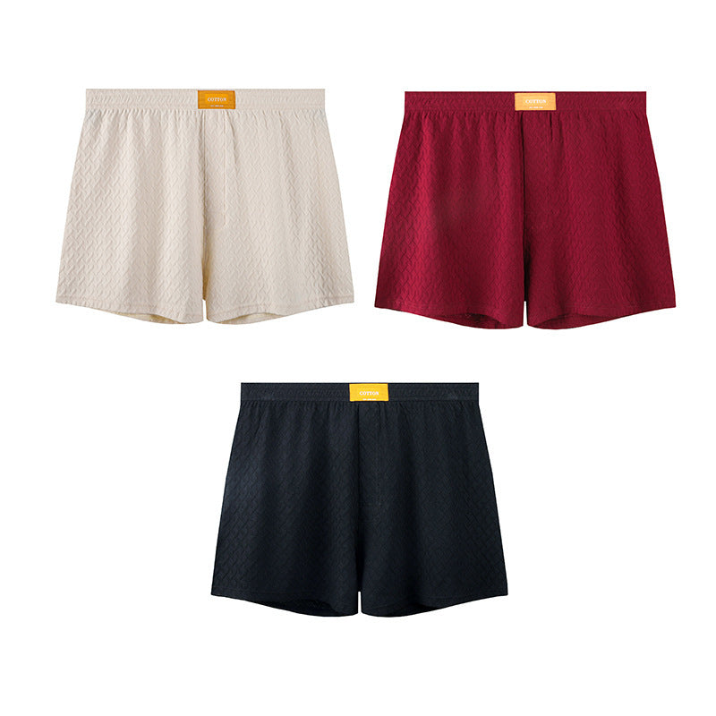 Mens Solid-color Mid-rise Textured Soft Boxer Briefs