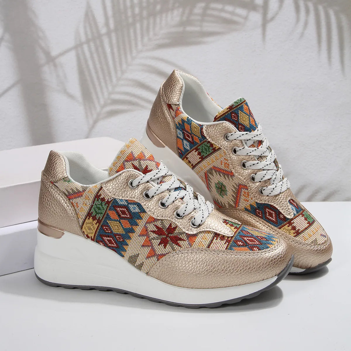 Geometric Lace Up Wedge Sneakers