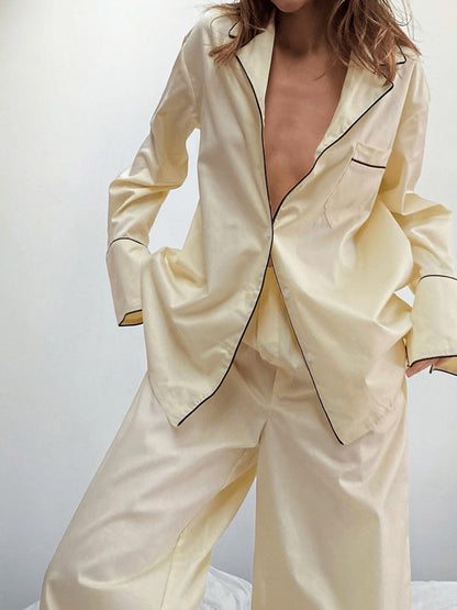 Contrast Trim Button Up Top and Pants Lounge Set
