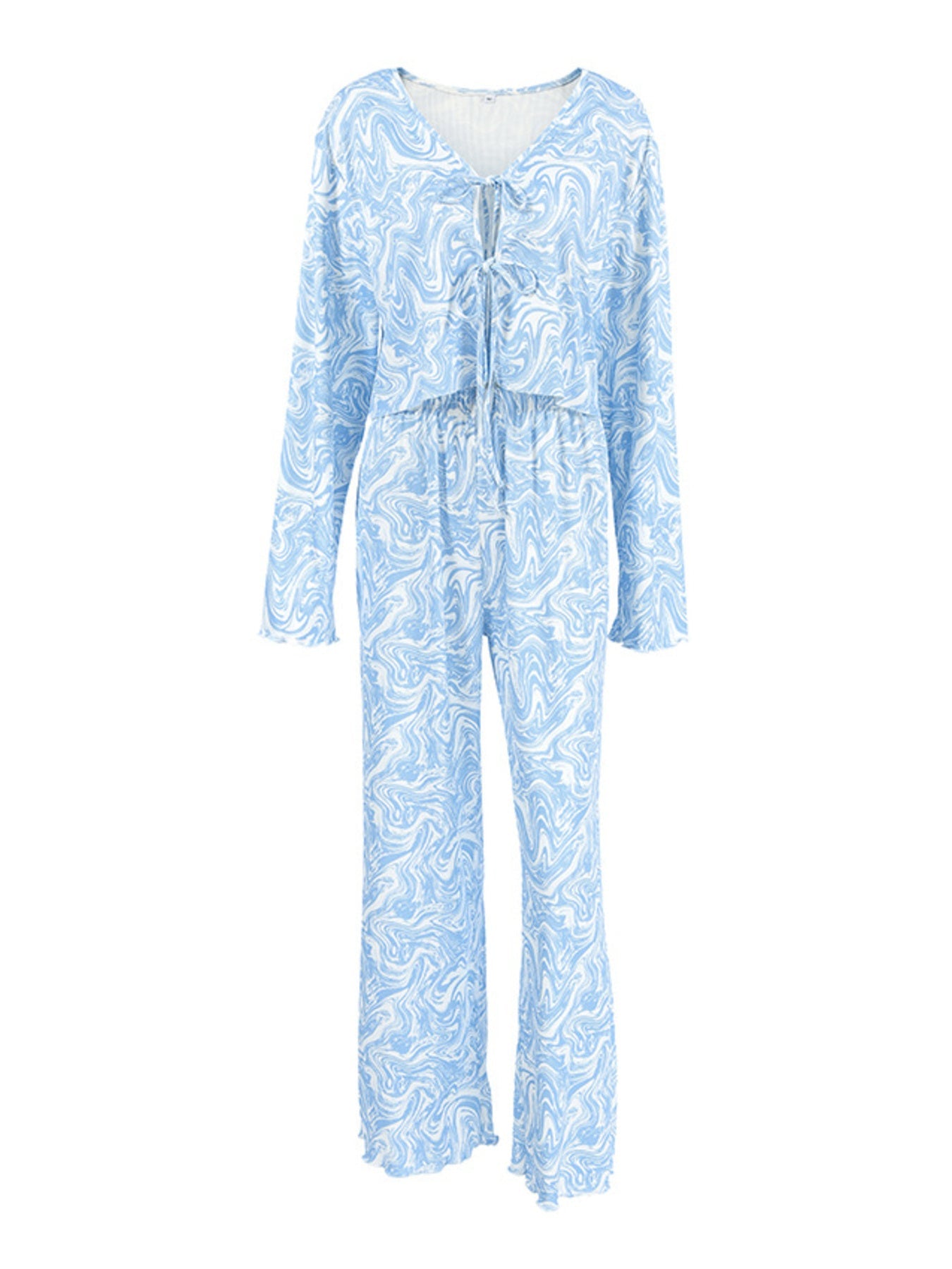 Tie Front Long Sleeve Top and Pants Lounge Set