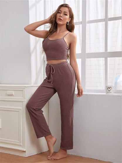 Scoop Neck Cami & Pants & Cardigan Set