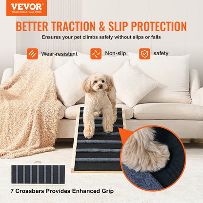 Dog Ramp, Folding Pet Ramp For Bed, Adjustable Dog Ramp For Small, Large, Old Dogs Cats, Wooden Pet Ramp With 39.3Long Ramp, Adjustable From Suitable For Couch, Sofa, Car