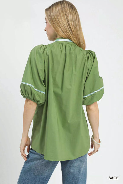 Umgee Embroidered Floral Puff Sleeve Top