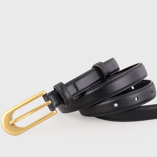 Gold Buckle Skinny Leather Belt