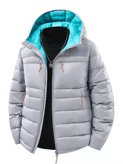 Men's Plus Size Zip Up Hooded Contrast Puffer Jacket