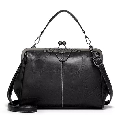 Vintage Kiss Lock Leather Handbag