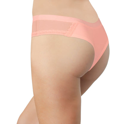 Pink Laser Cut Thong With Mesh and Lace