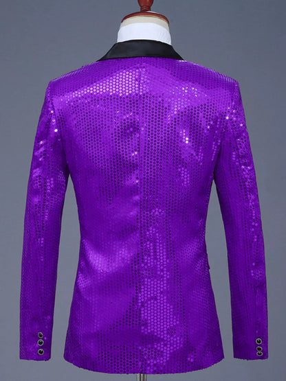 Men's Full Size Sequin One Button Long Sleeve Blazer Plus Size