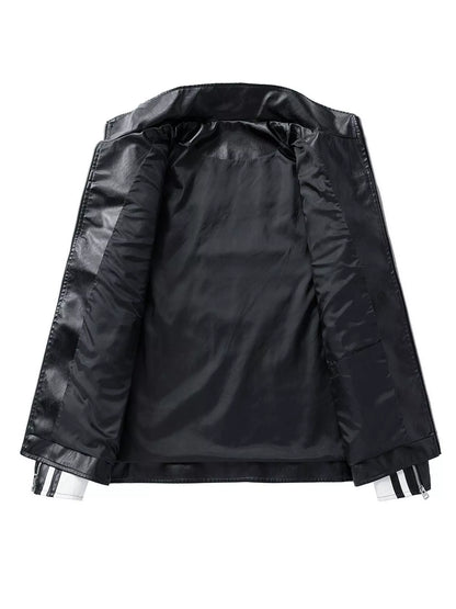 Men's Plus Size Zip Up Long Sleeve Leather Jacket