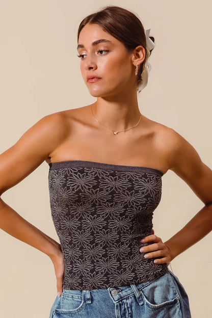 SO ME Jacquard Floral Two Tone Seamless Tube Top