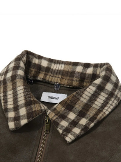 Men's Plaid Collar Detail Zip Up Jacket