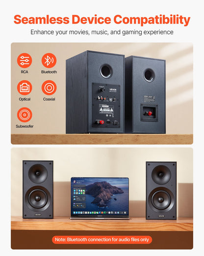 Active Powered Bookshelf Studio Monitor Speakers 25W X2 Bluetooth Coaxial Stereo