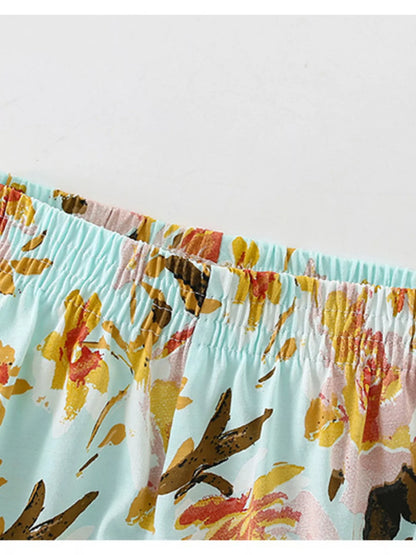 Children's Floral Print Round Neck Top and Shorts Set