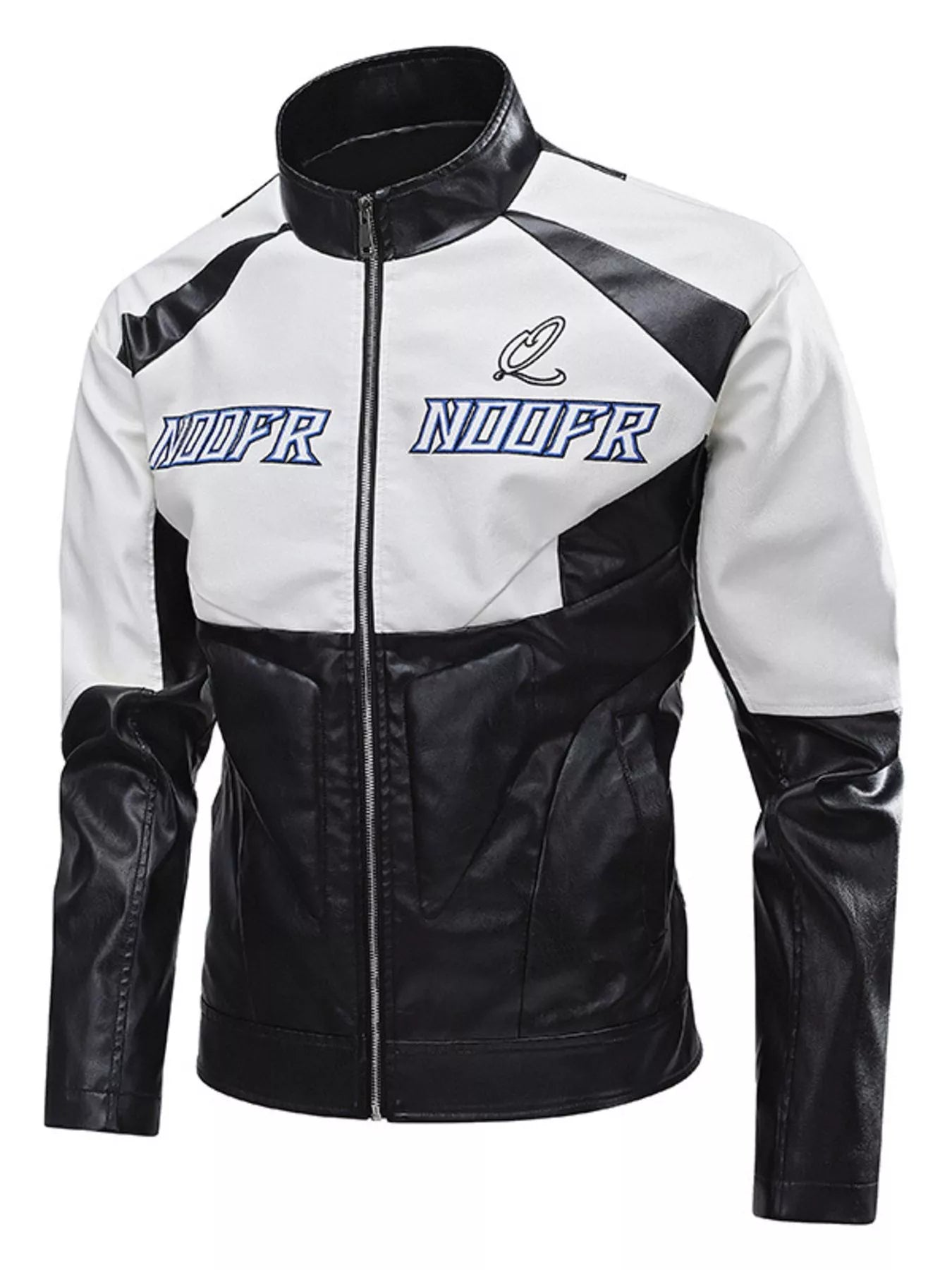 Men's Plus Size Two-Tone Zip Up Leather Jacket