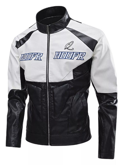 Men's Plus Size Two-Tone Zip Up Leather Jacket
