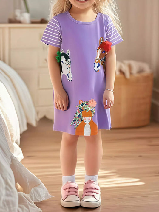 Children's Horse Short Sleeve Casual Dress