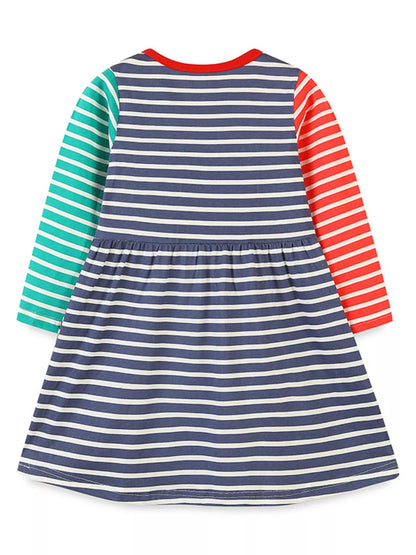 Children's Animal Applique Striped Dress