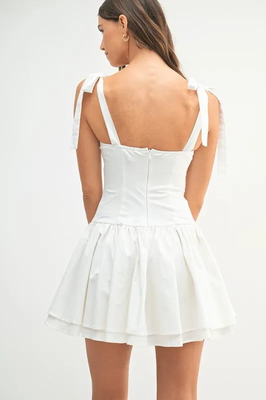 MABLE Shoulder Tie Corset Panel Mini Dress