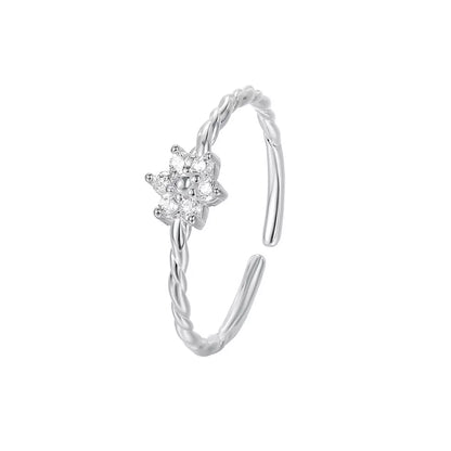 925 Sterling Silver Zircon Flower Open Ring