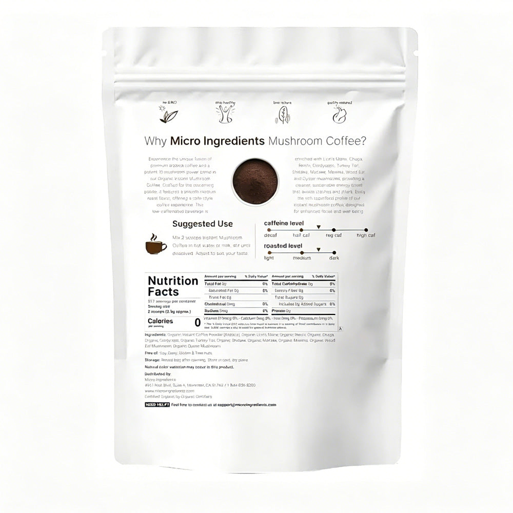 10in1 Mushroom Coffee Powder, Premium Arabica Instant Coffee Blend With Mane, Reishi, Chaga  8 Functional Mushrooms, Low Caffeine, Non GMO, FillerFree,1 LB