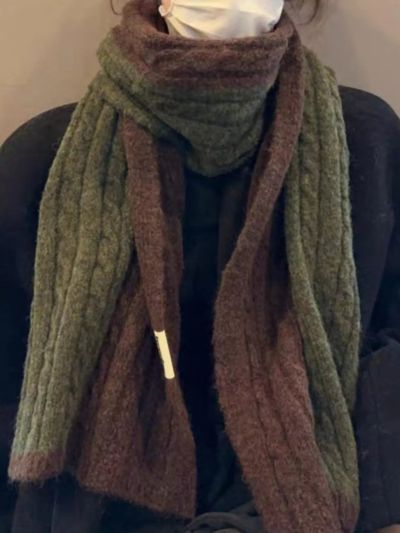 Two Tone Cable knit Warm Scarf