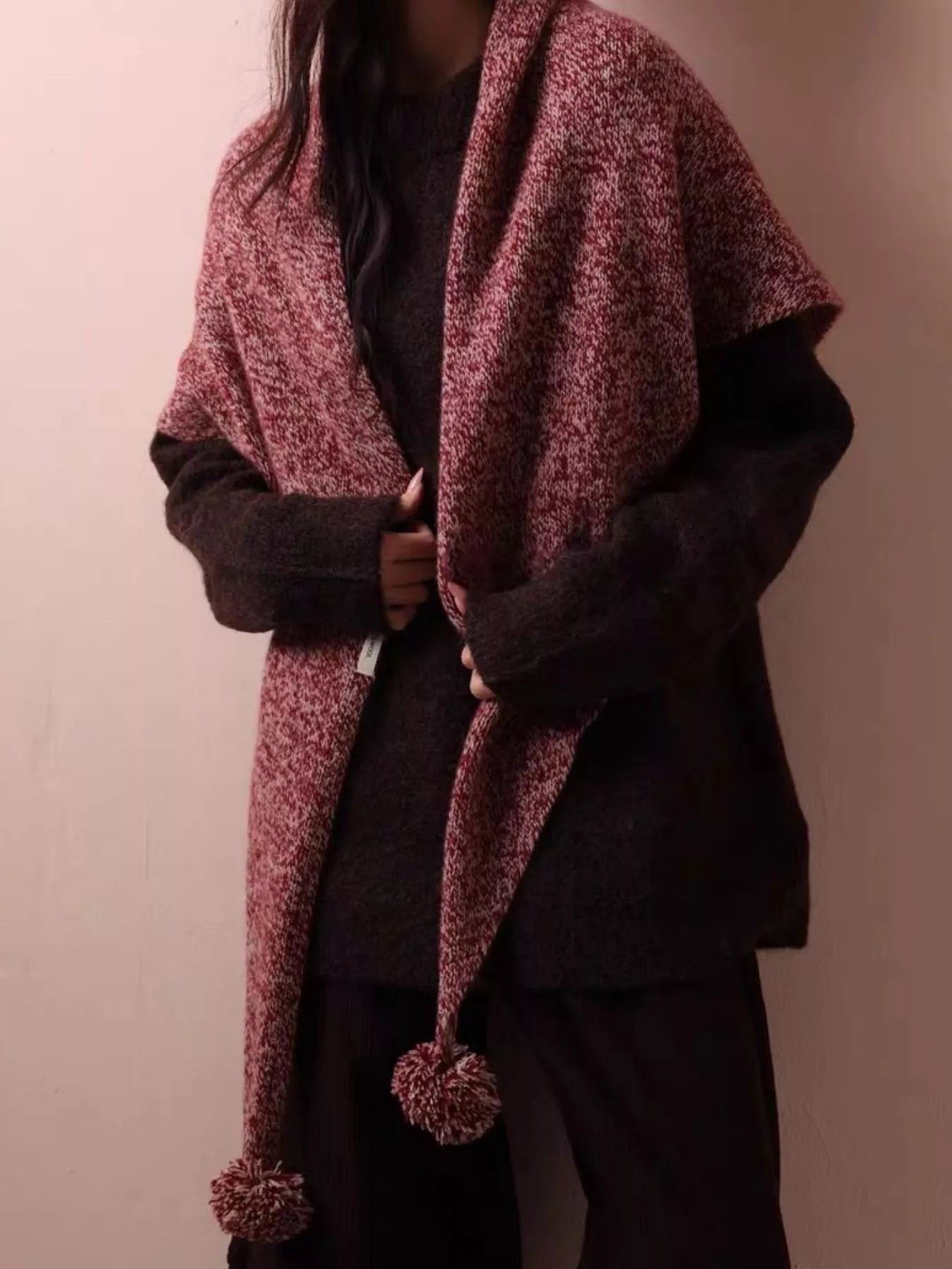 100% Wool Pom-Pom Knitted Scarf