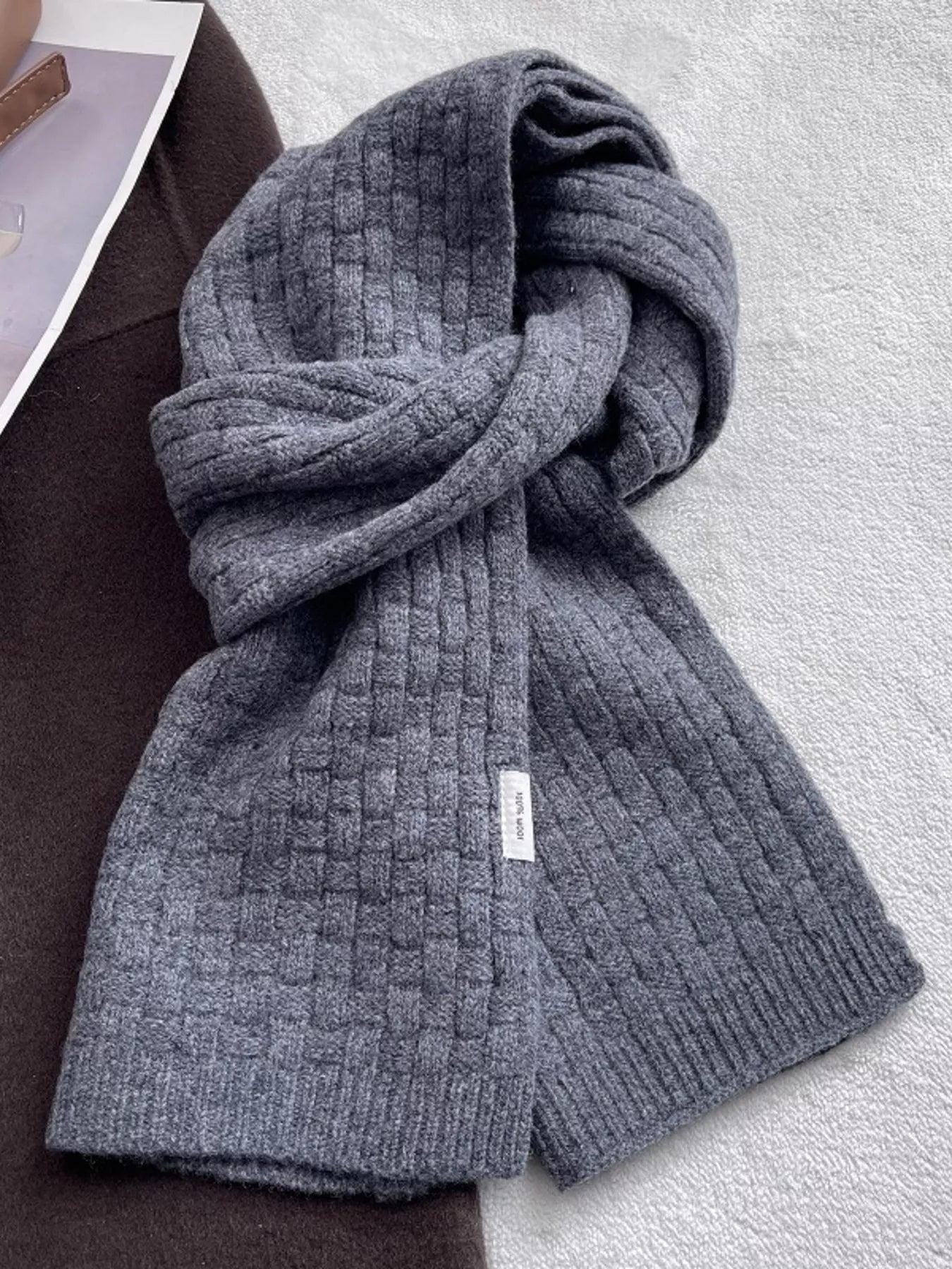 Wool Woven Pattern Knitted Scarf