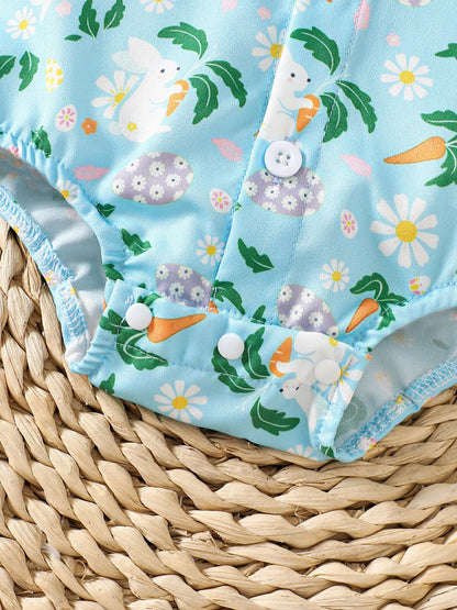 Children's Bunny Print Bodysuit & Suspender Shorts Set