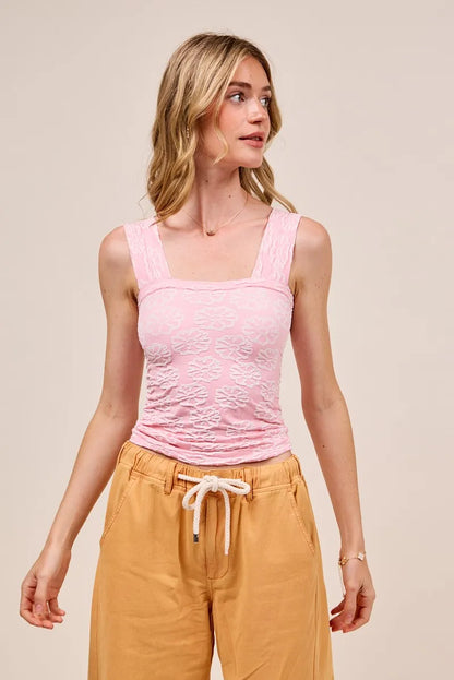 SO ME Two Tone Floral Seamless Tank Top