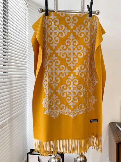 Embroidered Fringe Scarf