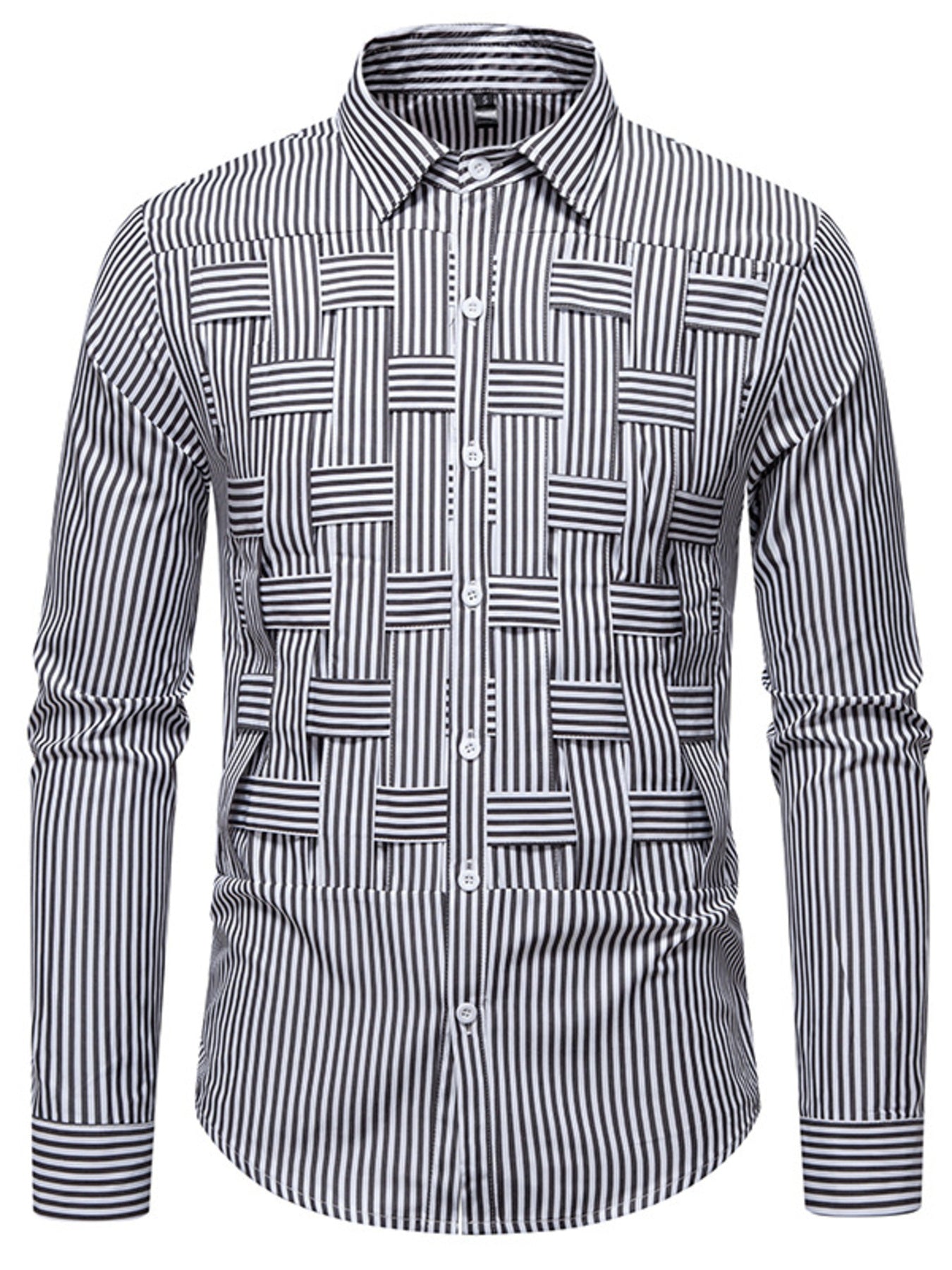 Men's Striped Woven Pattern Long Sleeve Shirt