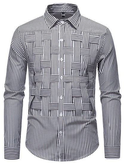 Men's Striped Woven Pattern Long Sleeve Shirt