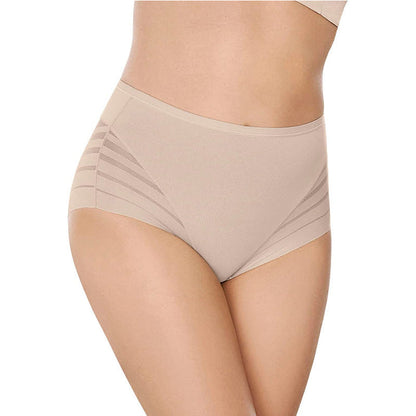 High Waist Ice Silk Breathable Belly Extraction Hip-lifting Striped Cotton Crotch Women's Underwear