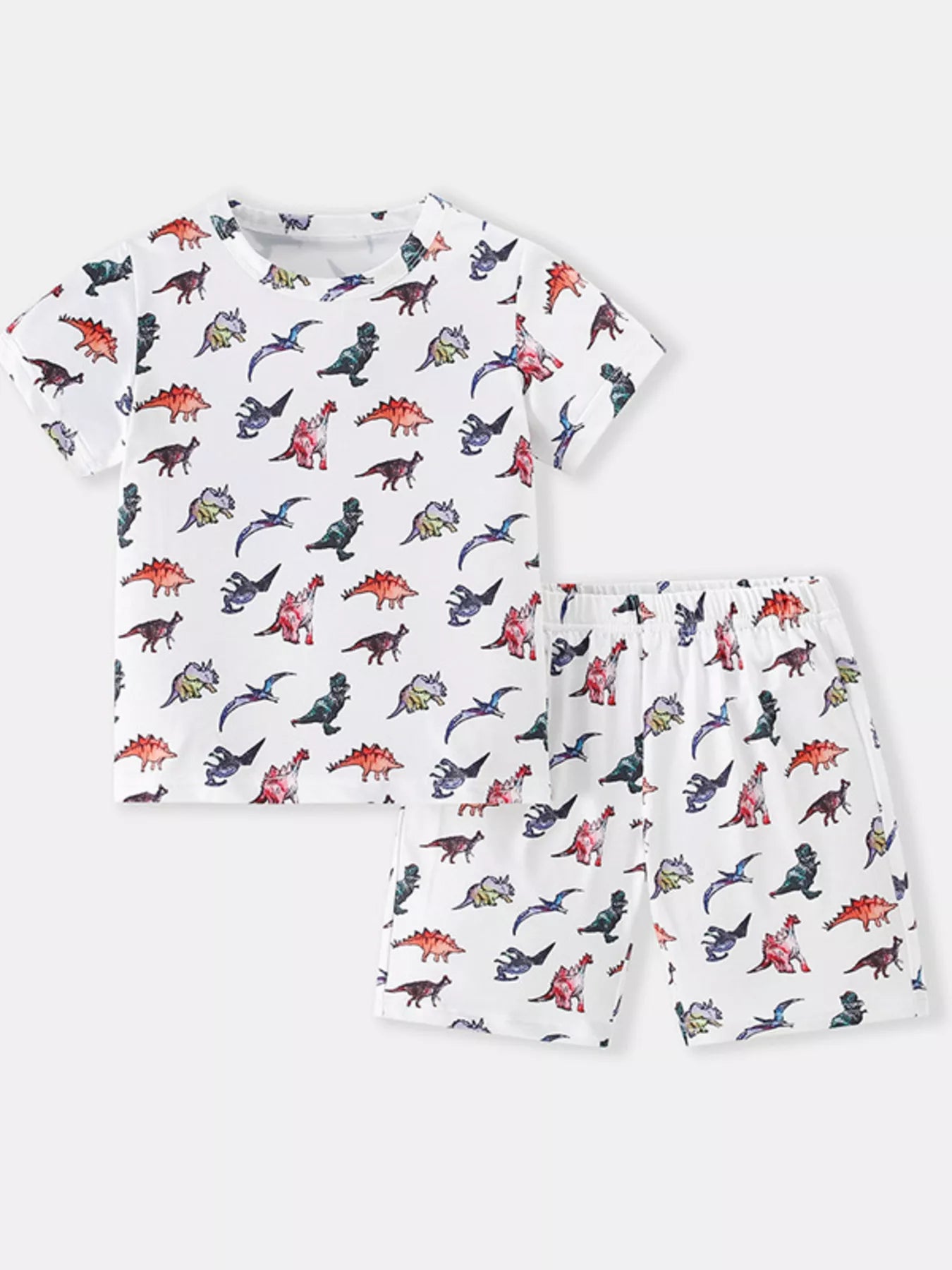 Children's Dinosaur Print Round Neck Top and Shorts Set