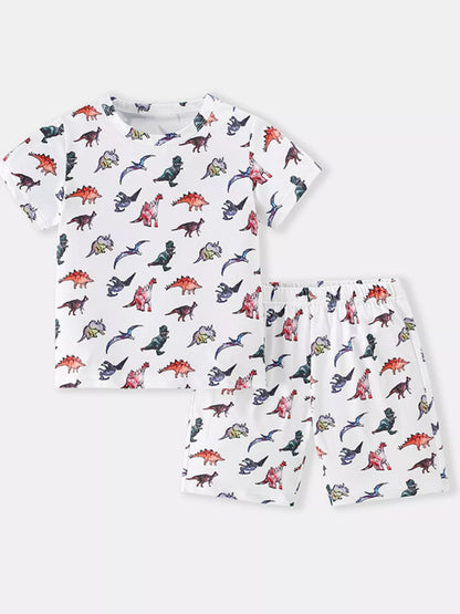 Children's Dinosaur Print Round Neck Top and Shorts Set
