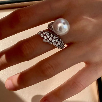 925 Sterling Silver Pearl Bypass Ring