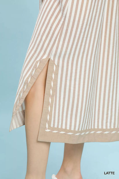 Umgee Coastal Stripe Midi Dress with Side Slit
