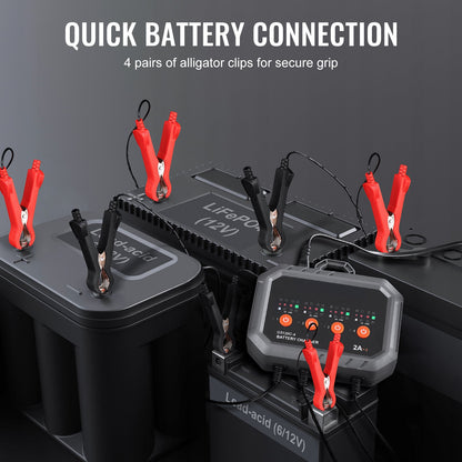 VEVOR Smart Battery Charger, 8-Amp, LiFePO4 Lead-Acid Car Battery Charger, Fully-Automatic Charger Maintainer Desulfator For Boat Motorcycle Lawn Mower Golf Cart Marine Deep Cycle