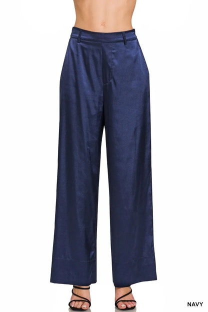 Zenana Wide-Leg Satin Pants