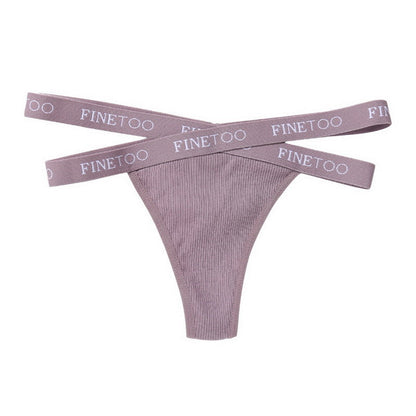 Women's Thong Sexy Cross Letter Belt Panties High Slit Threaded Cotton Briefs
