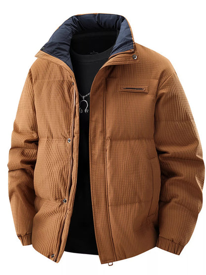Men's Plus Size Textured Puffer Jacket with Pockets