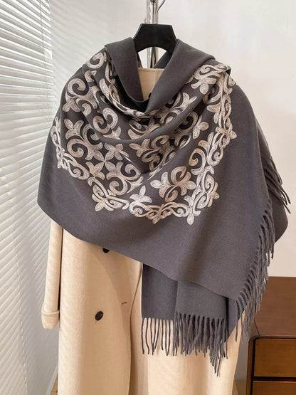Embroidered Fringe Scarf