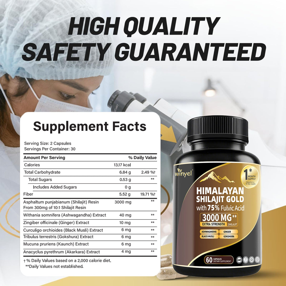 Shilajit Capsules, Ashwagandha, Gokshura, 85 Trace Minerals, High Potency Gold Grade Himalayan Shilajit Supplements, 60 Capsules For Women And Men