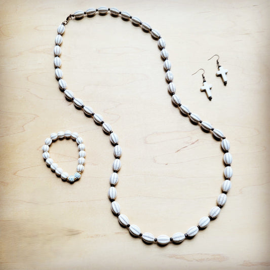 **White Turquoise & Wood Melon Beaded Necklace 258p