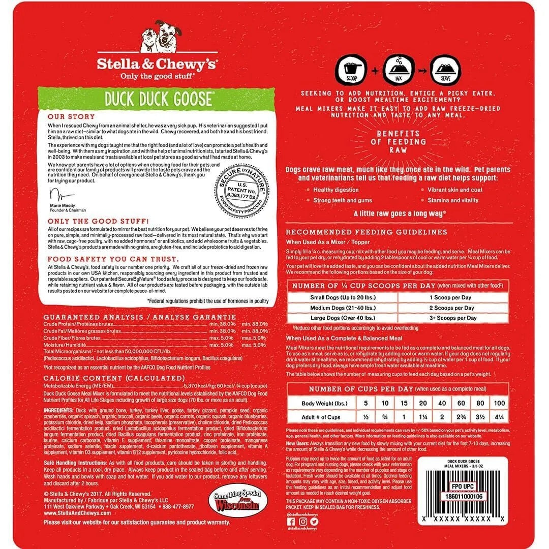 Stella & Chewy's Freeze Dried Meal Mixers Duck Duck Goose Dog Food (3.5oz)