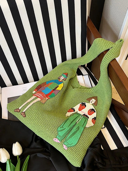 Knitted Embroidered Shoulder Bag