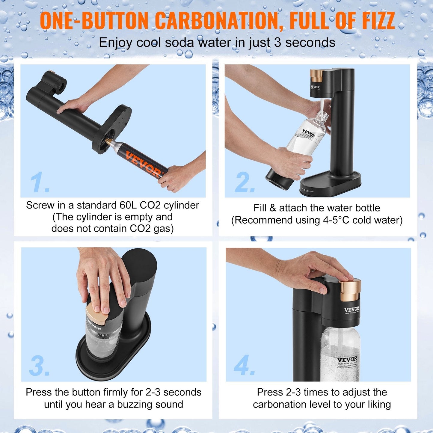 Sparkling Water Maker, Soda Maker Machine For Home Carbonating, Seltzer Water Starter Kit With BPA-free 1L PET Bottle, CO2 Cylinder, Compatible With Mainstream Screw-in 60L CO2 Cylinder